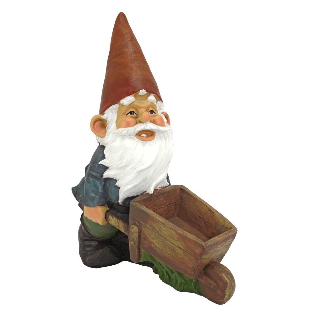 5386 QM2433000 Wheelbarrow Willie Garden Gnome Statue Bird Feeder, 12 inch